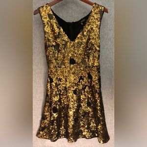 Tracy Reese Black Label Gatsby gold + black Sequin mini sleeveless vneck dress
